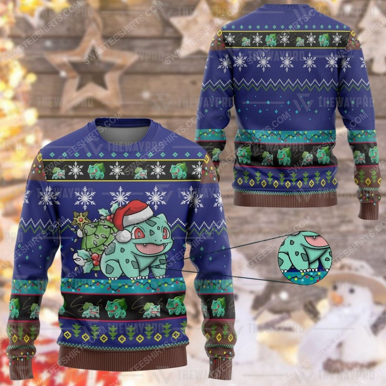 Anime pokemon bulbasaur ugly christmas sweater 1