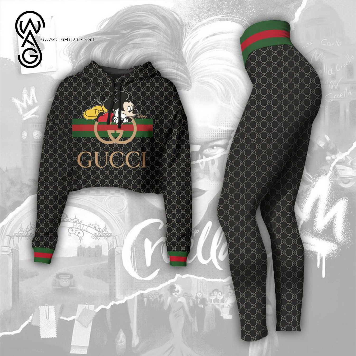 Gucci Classic Symbol Mickey Mouse Combo Crop Hoodie And Legging