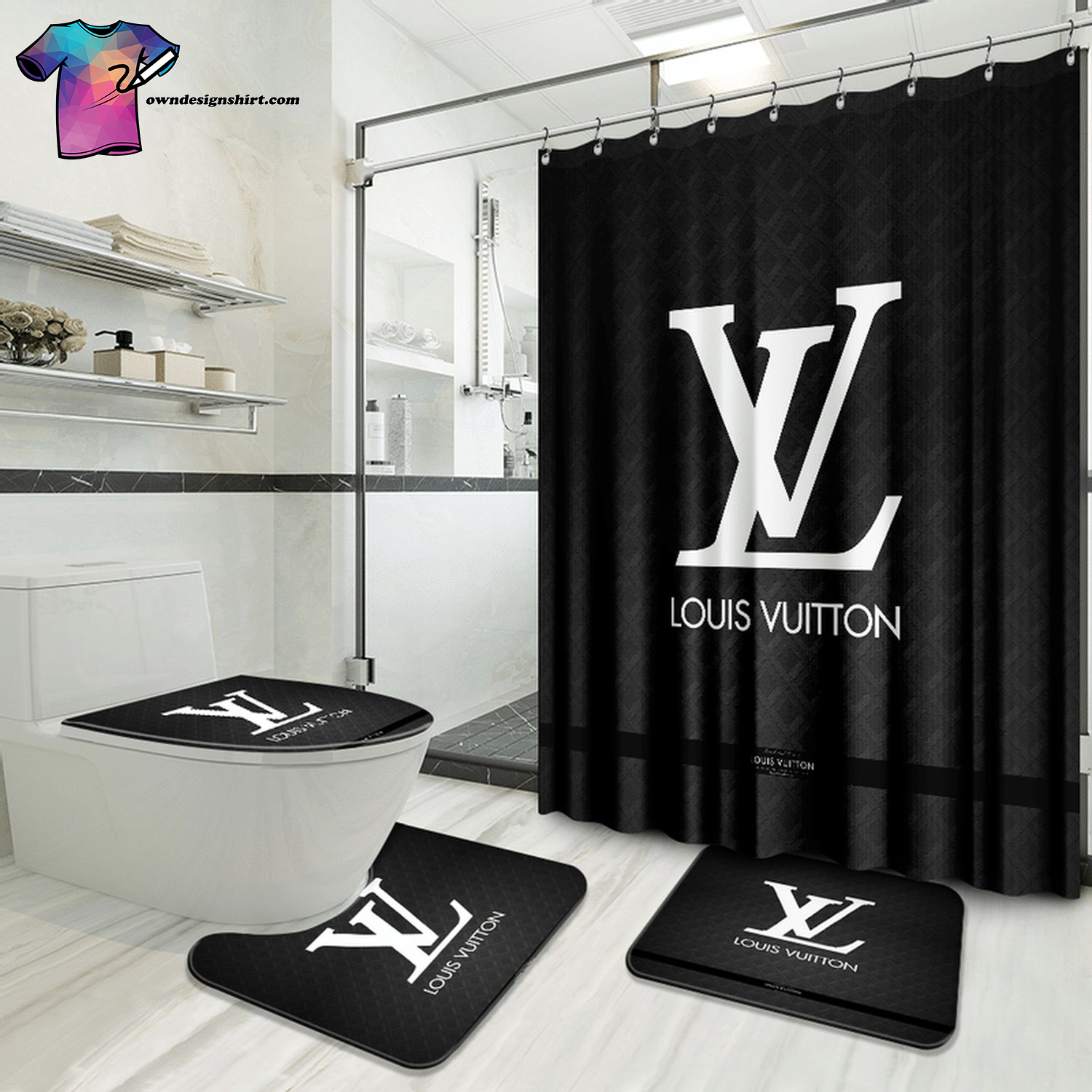 Louis Vuitton Classic Symbol Black And White Version Curtain Set