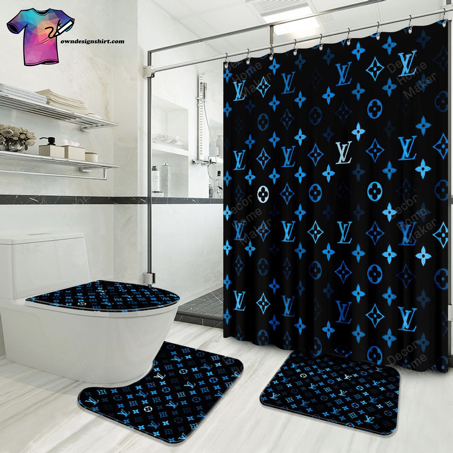 Louis Vuitton Classic Symbol Blue And Black Version Curtain Set