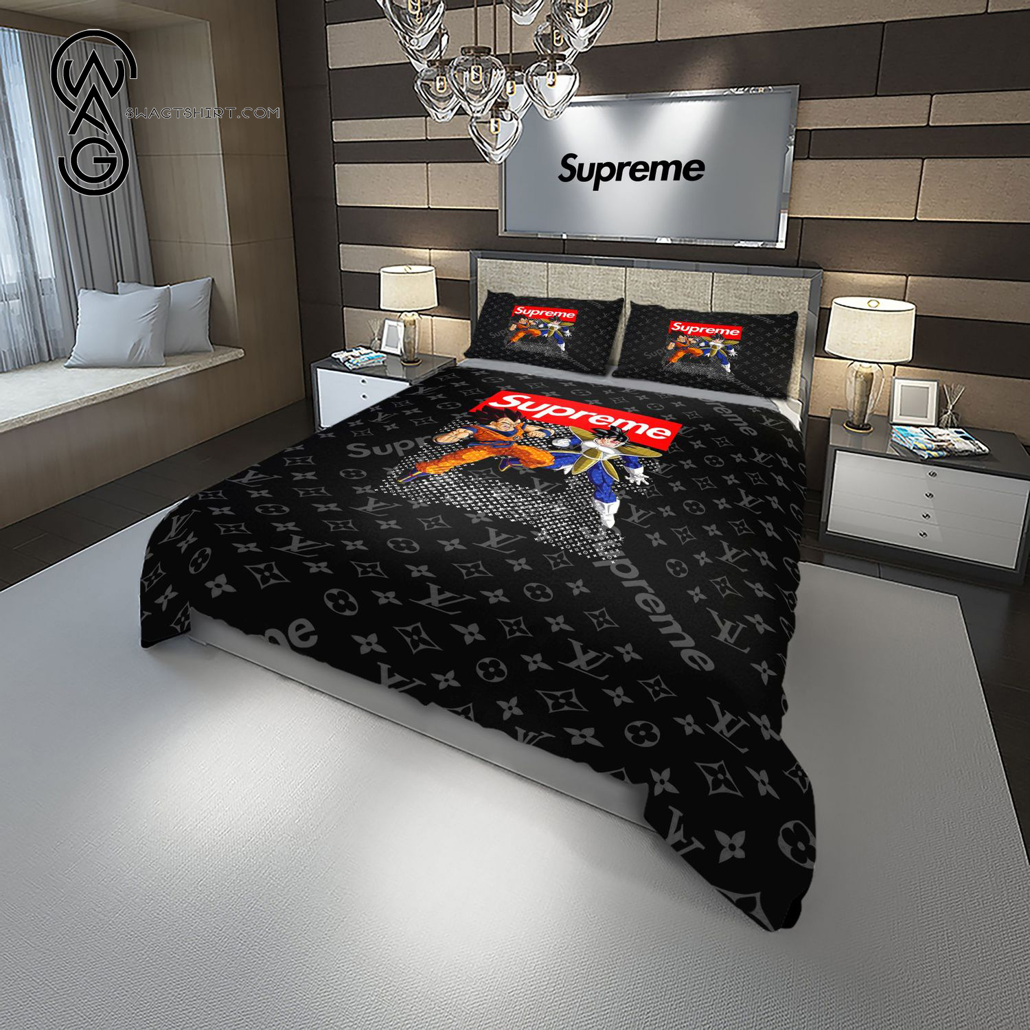 Supreme With Goku And Vegeta All Over Print Duvet Cover Bedroom Sets
