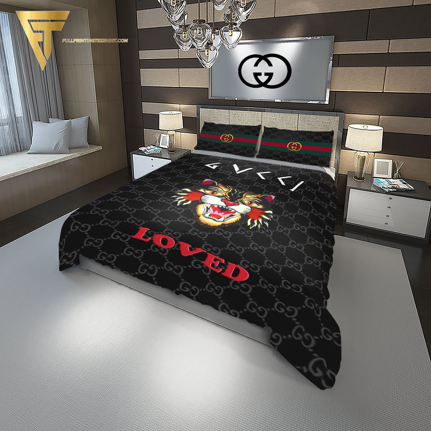 Tiger Love Gucci All Over Print Duvet Cover Bedroom Sets